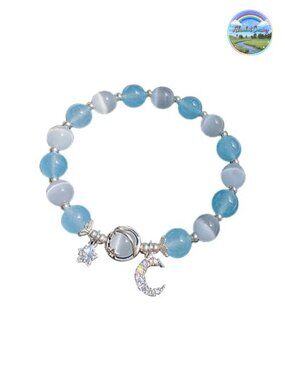 Healing Stretch Bracelet Crystal Moon Stars Planet Boho Opal Beaded Bracelet